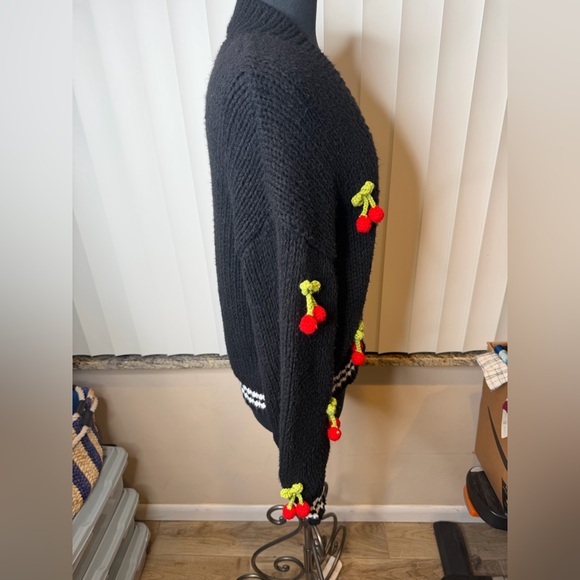 Maeve Anthropologie Black Cherry Appliqué Open-Front Women's Sweater One Size - Picture 6 of 10